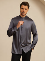 [Dark Gray] SilkSilky Long Sleeve Stand Collar Men''s Shirt 004