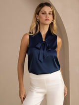 [Dark Blue] SilkSilky  Sleeveless Tie Neck Camisole Top 005