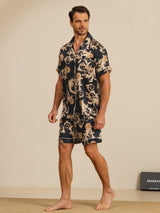 [Black Dragon] SilkSilky  Short Sleeve Lapel Collar Men's Pajamas 006