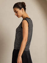 [Black Stripe] SilkSilky Pure Silk Sleeveless Round Neck Camisole 003