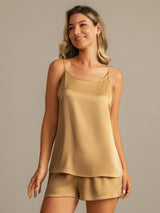 [Tan] SilkSilky  Spaghetti Strap Camisole Set 005