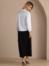 [Light Blue] SilkSilky Long Sleeve Wrap Women's Blouse 002