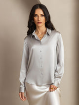 [Light Gray] SilkSilky  Long Sleeve Lapel Collar Women's Shirts 001
