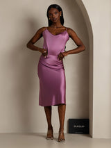 [Deep Purple] SilkSilky  Spaghetti Strap Cowl Neck Camisole Top 007