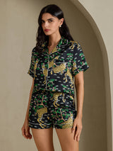 [Black Serval] SilkSilky Short Sleeve Notch Collar Women's Pajamas 005