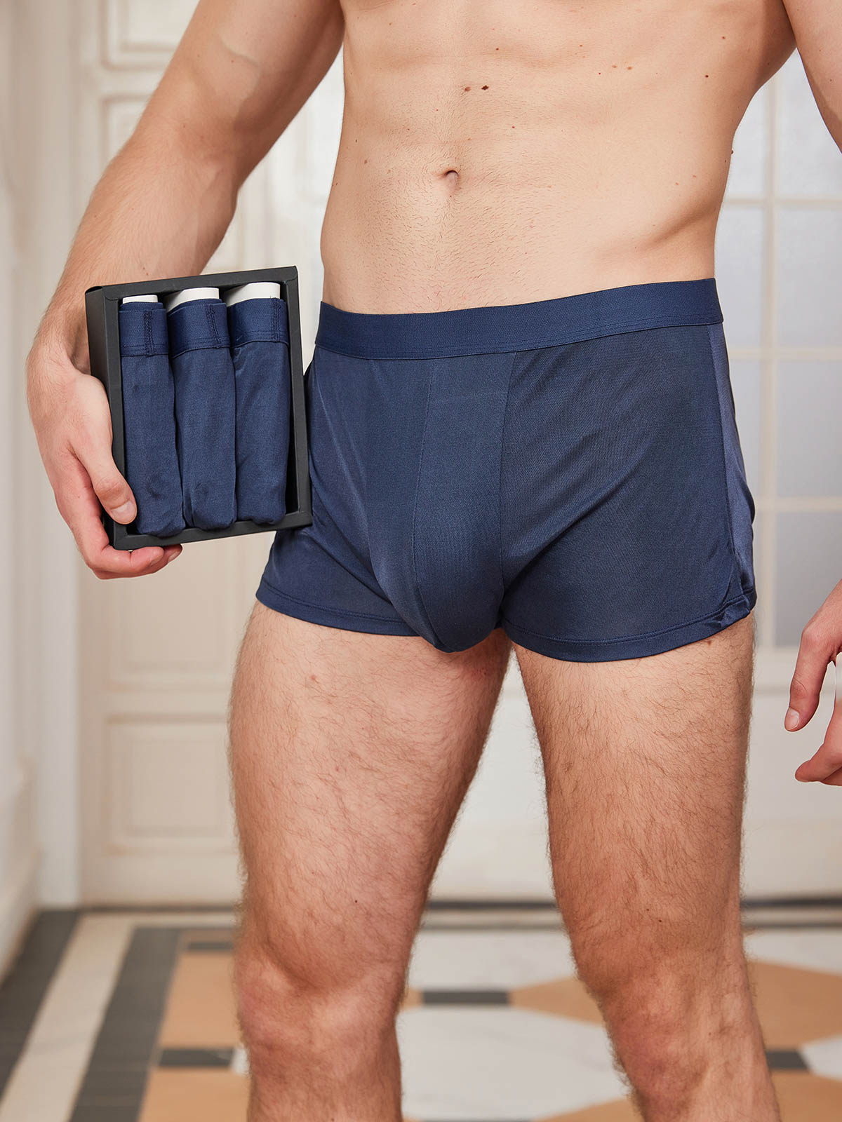 [Dark Blue] SilkSilky  100% Silk Jersey Men's Underwear 001