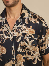 [Black Dragon] SilkSilky  Short Sleeve Lapel Collar Men's Pajamas 005