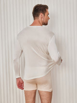 [White] SilkSilky  Long Sleeve Round Neck Men's T-Shirt 002