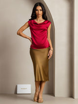 [Wine] SilkSilky  Cap Sleeve Cowl Neck Women's T-Shirt 003