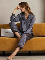 [Navy Ginkgo] SilkSilky  Long Sleeve Lapel Collar Women's Pajamas 004