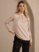[Coffee] SilkSilky Long Sleeve Stand Collar Women's Blouse 004