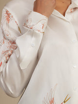 [White] SilkSilky  Long Sleeve Lapel Collar Women's Shirt 006