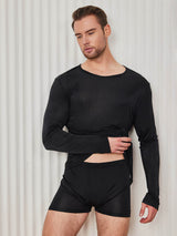 [Black] SilkSilky  Long Sleeve Round Neck Men's T-Shirt 004