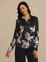 [Black] SilkSilky  Long Sleeve Lapel Collar Women's Shirt 006