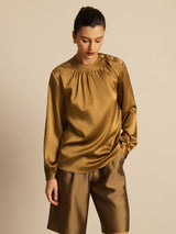 [Bronze] SilkSilky  Long Sleeve Round Neck Women's Blouse 003