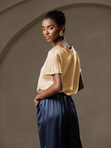 [Champagne] SilkSilky  Short Sleeve Boat Neck Women's T-Shirt 011