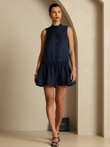 [Dark Blue] SilkSilky  Sleeveless Stand Collar Dress 006