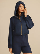 [Dark Blue] SilkSilky  Long Sleeve Hooded Women's Outerwear 005