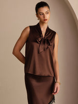 [Bitter Chocolate] SilkSilky  Sleeveless Tie Neck Camisole Top 003