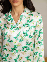 [Green Floral] SilkSilky  Long Sleeve Lapel Collar Women's Pajamas 007