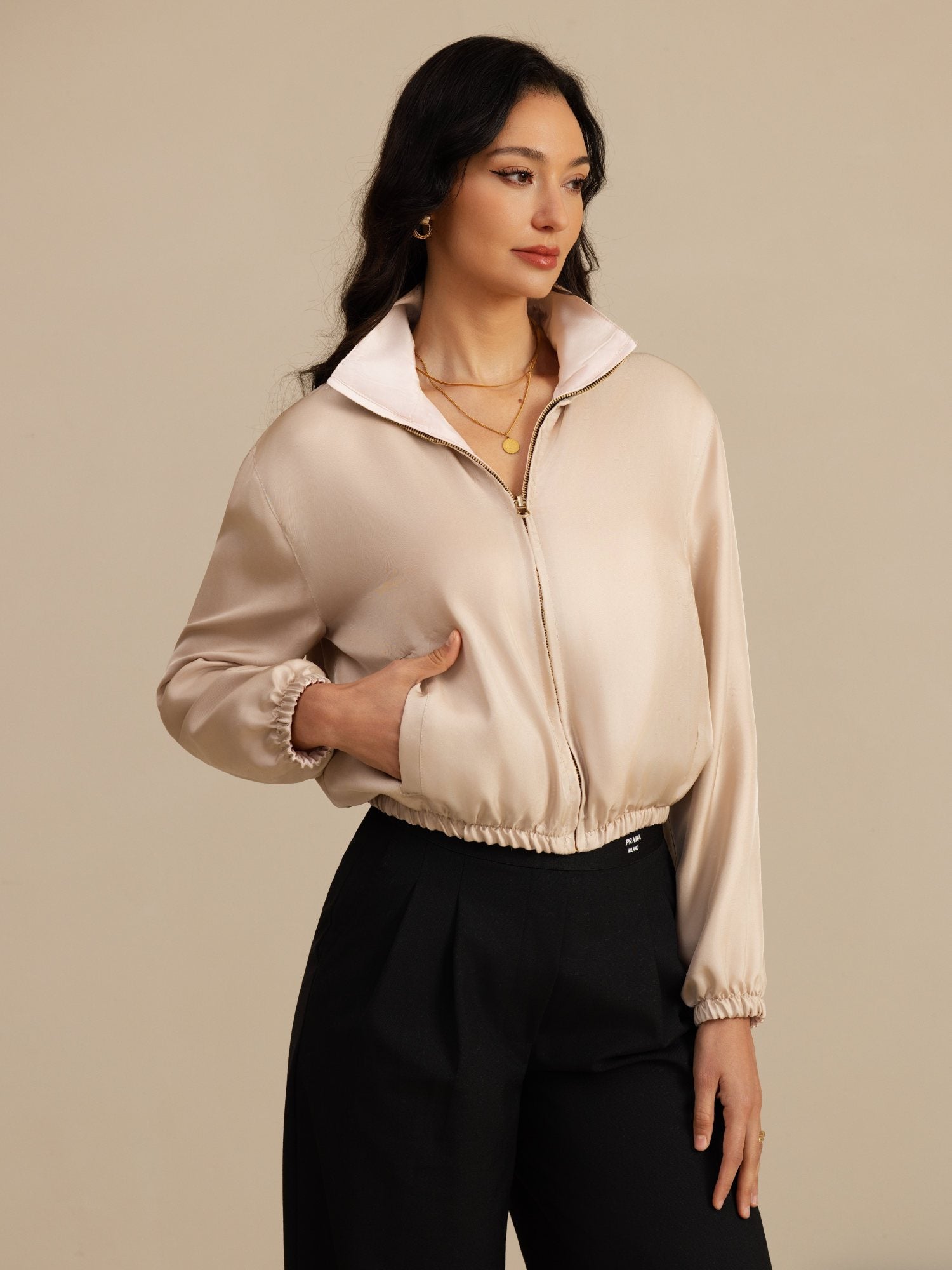 [Tan+Pink] SilkSilky  Long Sleeve Women's Outerwear 001