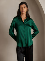 [Dark Green] SilkSilky  Long Sleeve Lapel Collar Women's Shirt 006