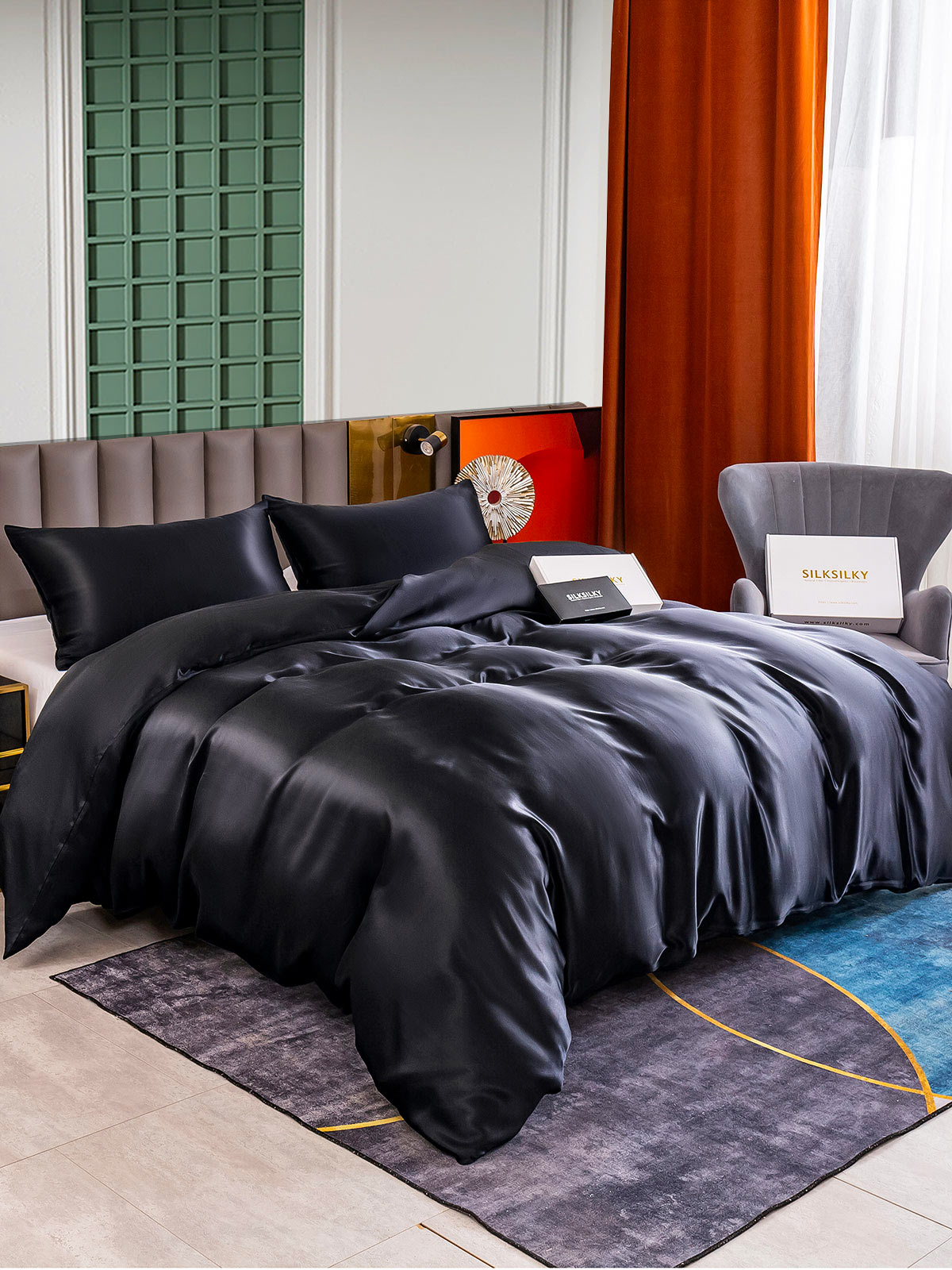 [Black] SilkSilky  25Momme Bedding Set 001