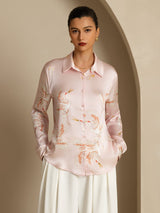 [Pink] SilkSilky  Long Sleeve Lapel Collar Women's Shirt 003