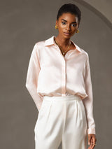 [Pink] SilkSilky  Long Sleeve Lapel Collar Women's Shirts 001