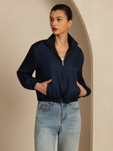 [Black+DarkBlue] SilkSilky  Long Sleeve Women's Outerwear 001
