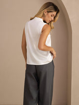 [White] SilkSilky  Sleeveless Tie Neck Camisole Top 002