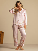[Pink] SilkSilky  Long Sleeve Lapel Collar Women's Pajamas 001