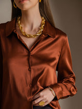 [Caramel] SilkSilky  Long Sleeve Lapel Collar Women's Shirt 006