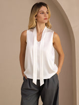 [White] SilkSilky  Sleeveless Tie Neck Camisole Top 003
