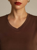 [Coffee] SilkSilky  Short Sleeve V Neck Women's T-Shirt 004
