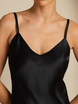 [Black] SilkSilky Spaghetti Strap V Neck Dress 005