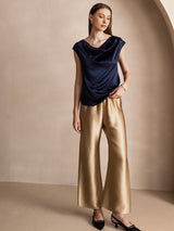 [Dark Blue] SilkSilky  Cap Sleeve Cowl Neck Women's T-Shirt 007