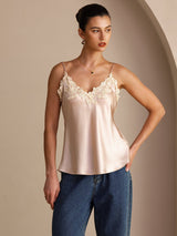 [Pink] SilkSilky  Spaghetti Strap V Neck Camisole Top 001