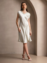 [Light Green] SilkSilky  Cap Sleeve V Neck Nightgown 006