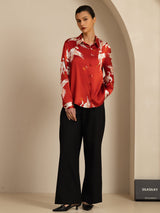 [Wine] SilkSilky  Long Sleeve Lapel Collar Women's Shirt 005