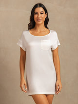[White] SilkSilky  Short Sleeve Round Neck Nightgown 003