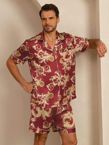 [Wine Dragon] SilkSilky  Short Sleeve Lapel Collar Men's Pajamas 004