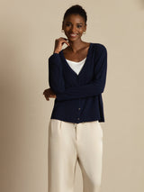 [Dark Blue] SilkSilky Long Sleeve Women's Cardigan 004