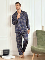 [Navy Chain] SilkSilky  Long Sleeve Lapel Collar Men's Pajamas 005