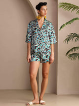 [Teal Botanical] SilkSilky  Half Sleeve Lapel Collar Women's Pajamas 004