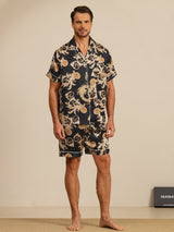 [Black Dragon] SilkSilky  Short Sleeve Lapel Collar Men's Pajamas 003
