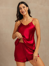 [Wine] SilkSilky  Spaghetti Strap V Neck Camisole Set 004