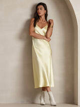 [Light Yellow] SilkSilky  Spaghetti Strap V Neck Dress 006