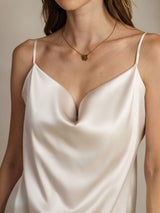 [Light Gray] SilkSilky  19Momme Stretch Silk Charmeuse Spaghetti Strap Cowl Neck Camisole Top 006