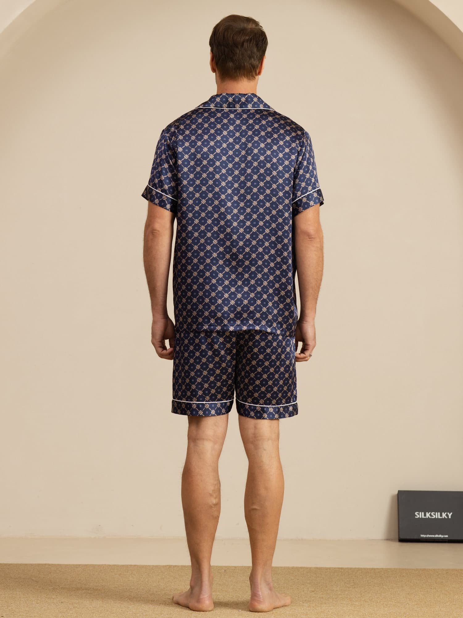 [Navy Chain] SilkSilky  Short Sleeve Lapel Collar Men's Pajamas 002